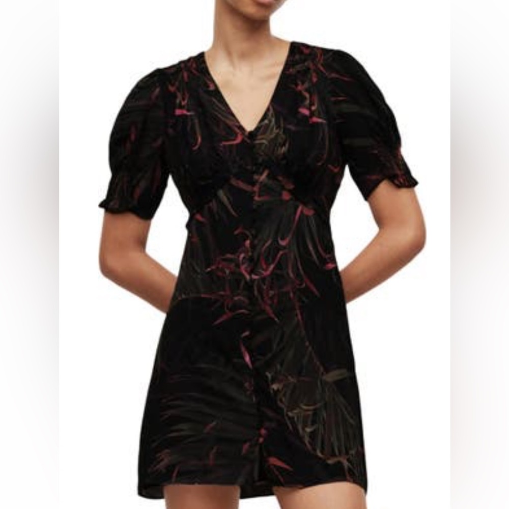 AllSaints mini black dress with button detailing and side zipper